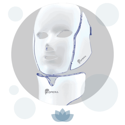 White LED light therapy facial mask device with blue accents