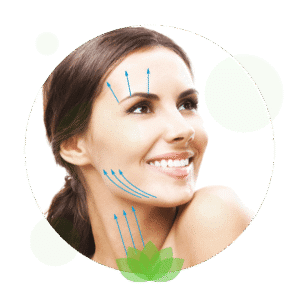 RejuvaMed Health & Wellness | The 3D HIFU Non-Surgical Facelift Woman's face with upward arrows indicating skin lifting treatment