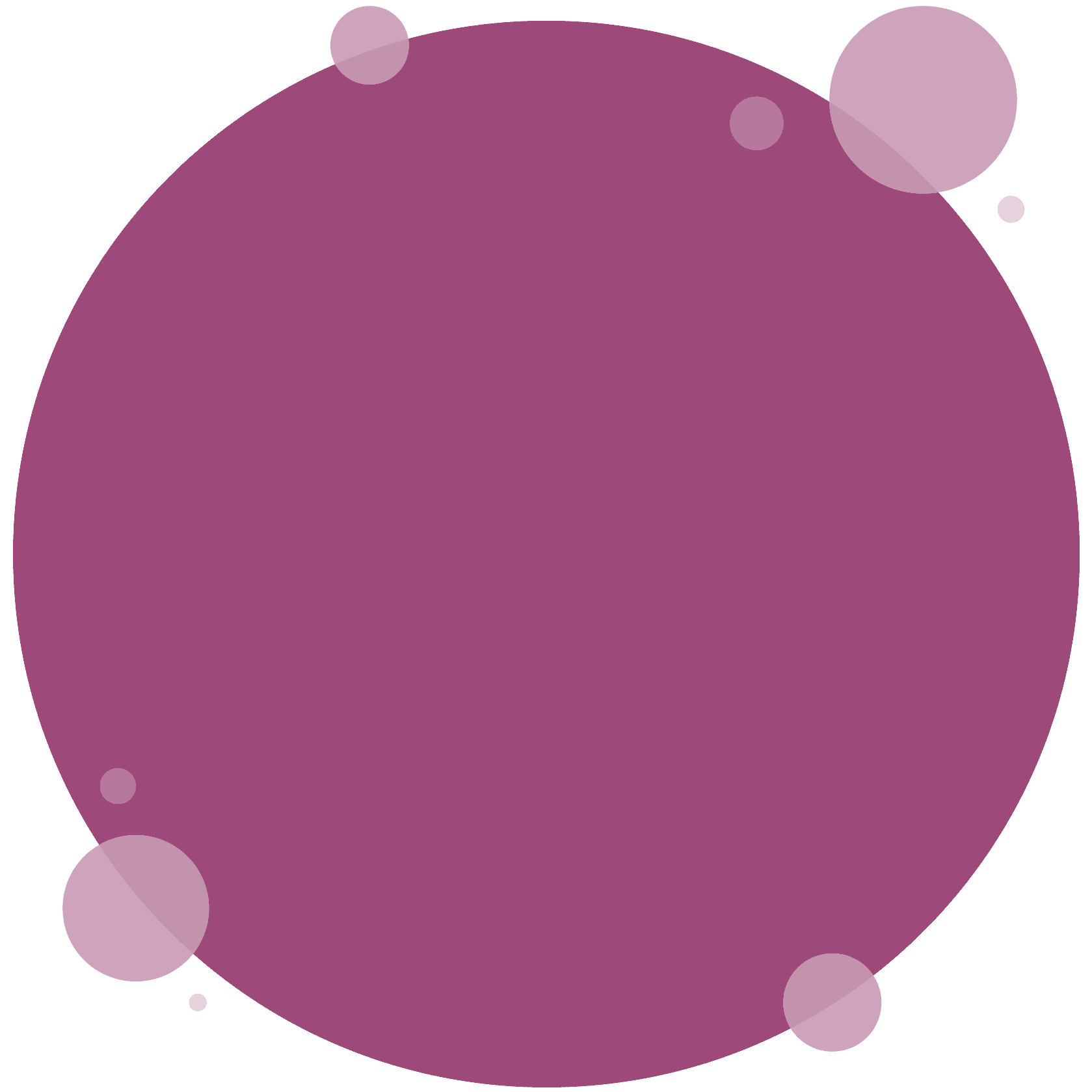 Abstract purple circle with decorative surrounding spheres