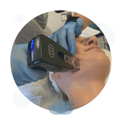 Person wearing virtual reality headset during medical examination