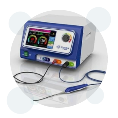 Blue medical diagnostic device with digital display and cables