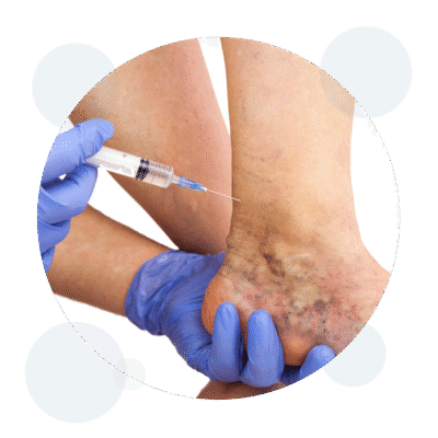 Medical professional administering injection into patient's leg