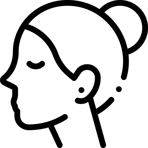 Minimalist line drawing of woman's face profile with bun