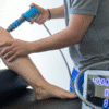3D Shockwave Ultrasound therapy treatment on patient's leg muscle
